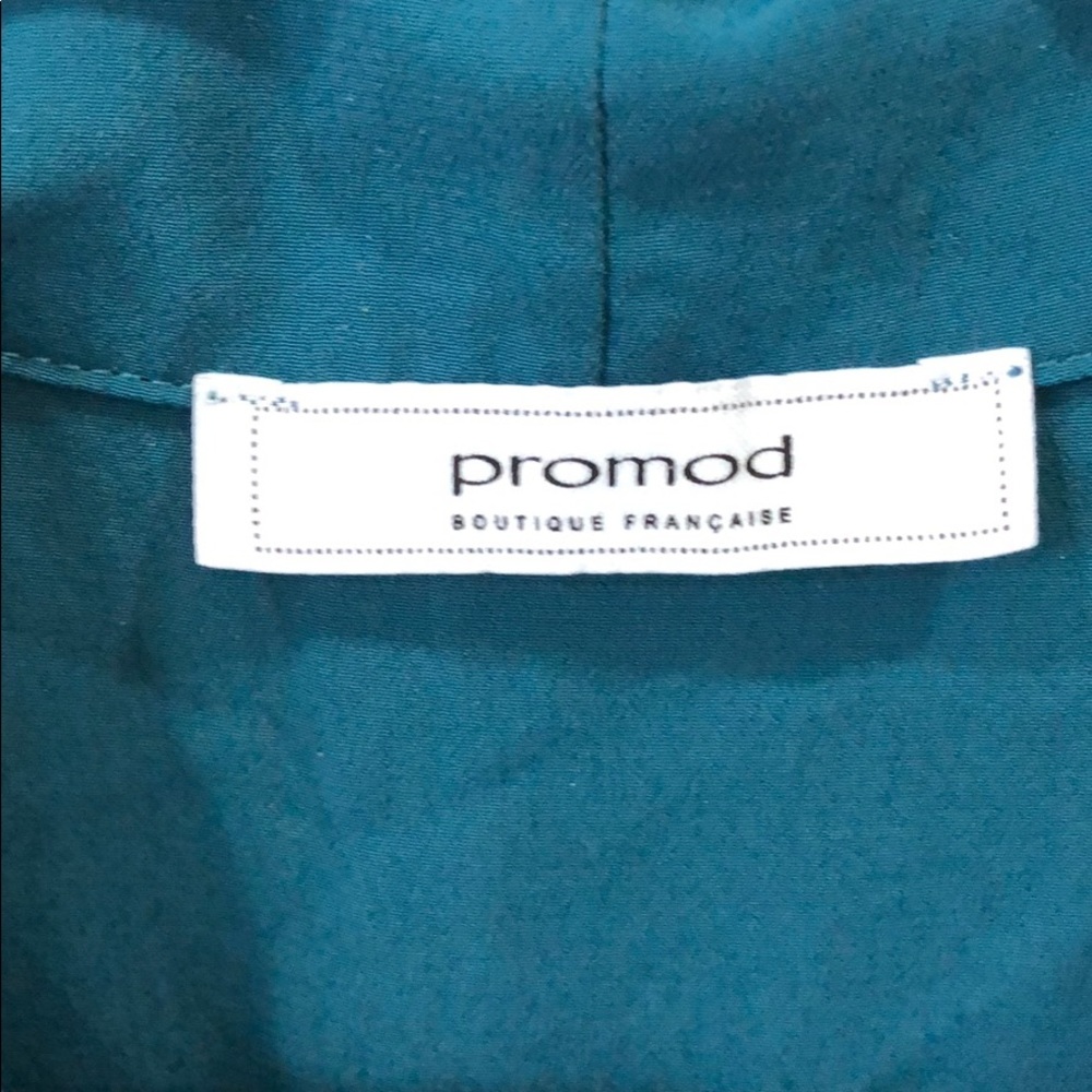 Teal Button Up Blouse with Ribbon Collar - Picture 3 of 4